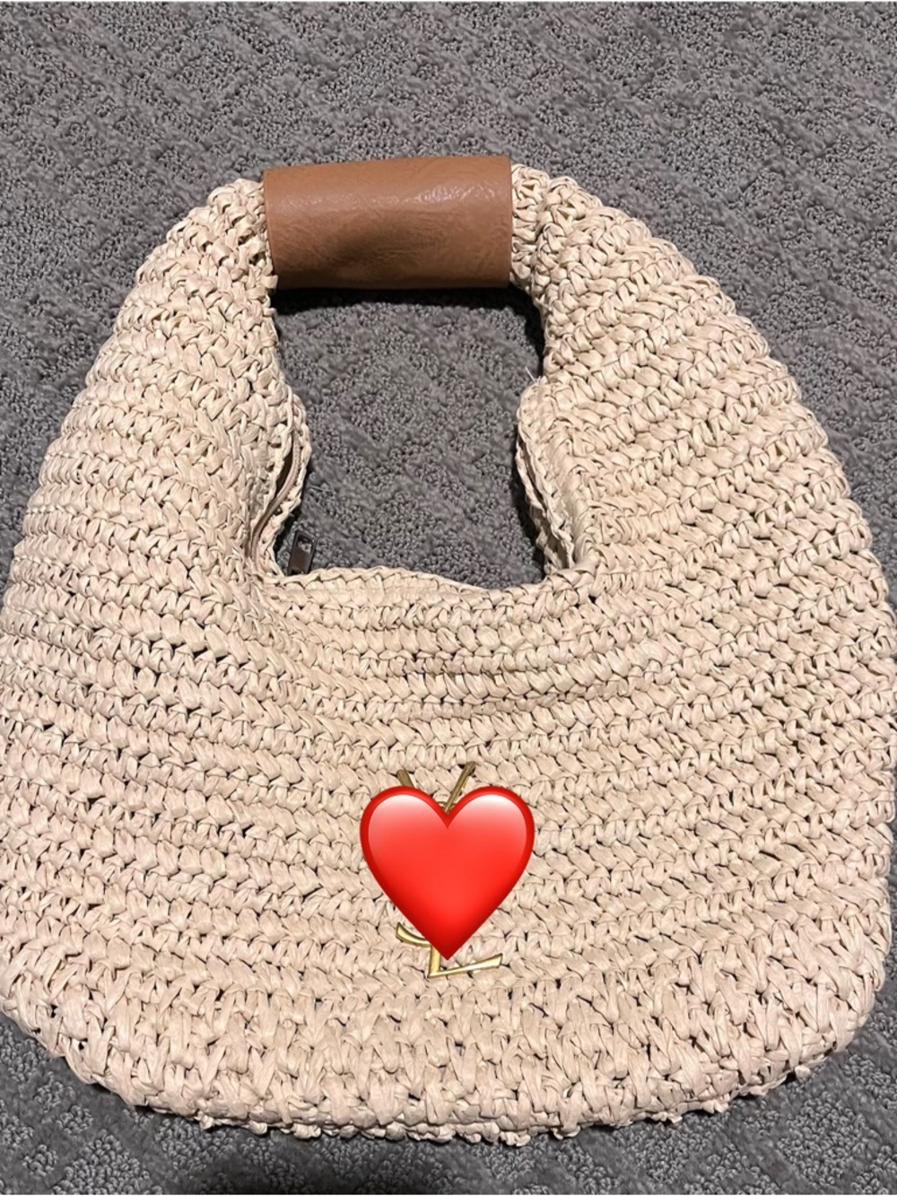 Woven Bag with Brown Leather Handle